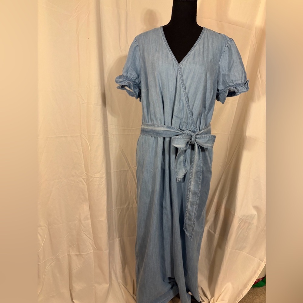 Lane Bryant Cambray Jean Jumper With Ruffle Sleeves Size 16